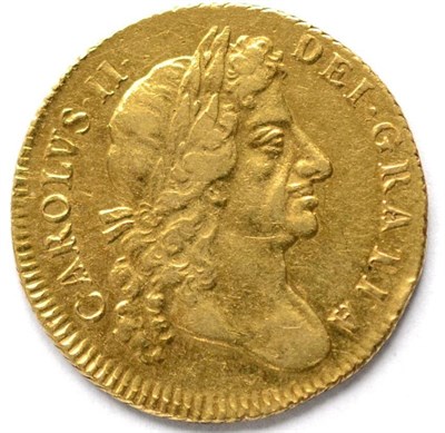 Lot 261 - Charles II Guinea 1681, fourth laureate bust, struck slightly off-centre, minor...