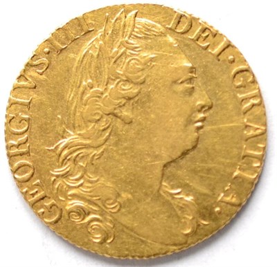 Lot 263 - George III Guinea 1777, fourth laureate bust, rev, crowned shield of arms, light hairline scratches