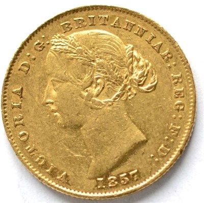 Lot 266 - Australia Sovereign 1857, obv. young bust of Victoria, her hair tied with banksia wreath, rev....