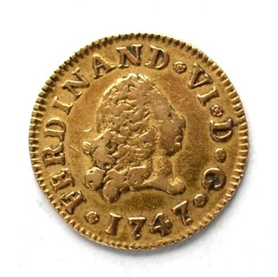 Lot 271 - Spain Gold Half Escudo 1747 AJ MM crowned M (Madrid Mint), obv. bust of Ferdinand VI, rev....