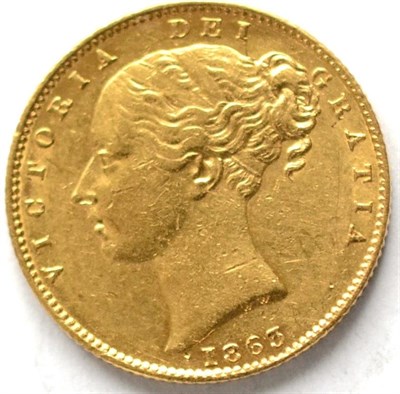 Lot 274 - Victoria Sovereign 1863, second head, WW incuse on truncation, Roman I in date; obv contact...