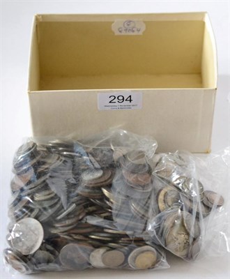 Lot 294 - 400+ Foreign Coins, including 59 x silver (weight 230g), some holed or o/wise damaged