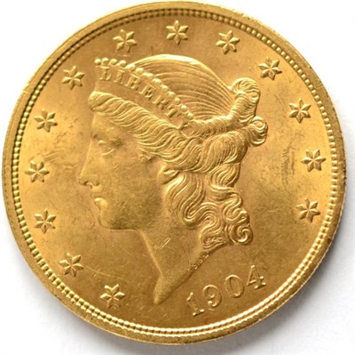 Lot 306 - USA Gold 20 Dollars 1904 'Double Eagle,' minor contact marks, good edge, 33.46g, .900 gold VF...