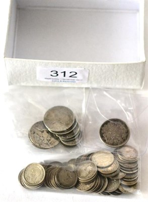 Lot 312 - Miscellaneous English & Foreign Silver Coins comprising: 2 x shillings 1884 & 1887JH holed &...