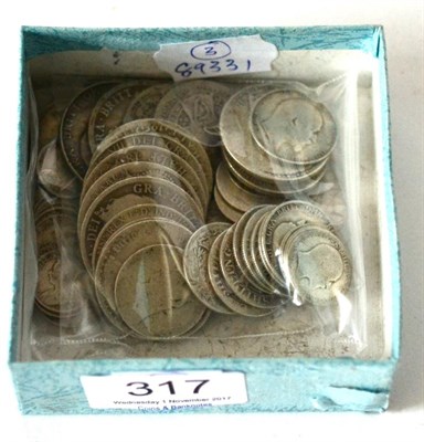 Lot 317 - £2.62½ Face Value Pre-20 Silver & 24 x silver threepences Victoria YH to George VI