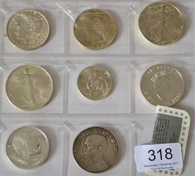 Lot 318 - 8 x Foreign Silver Coins comprising: USA 4 x dollars: 1885 minor marks/scuffs EF, 1923 contact...