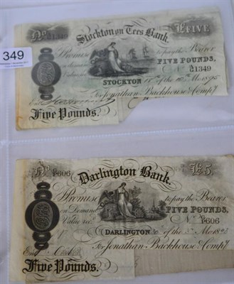 Lot 349 - 4 x Provincial £5 Banknotes comprising: Stockton on Tees Bank 1895 for Jonathan Backhouse &...