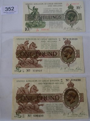 Lot 352 - 3 x Warren Fisher Treasury Notes comprising: 10 shillings 2nd issue (Nov 1922) J/24 virtually...