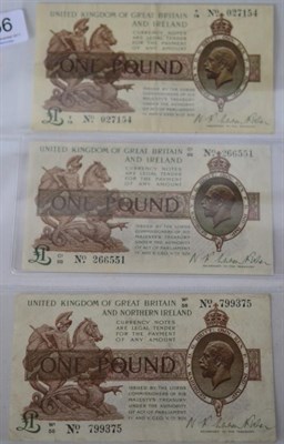 Lot 356 - 3 x £1 Treasury Notes: (1) Warren Fisher First Issue (Sept 1919) T/78, faint vertical centre...