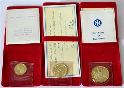 Lot 361 - Sir Winston Churchill, a Set of Three Commemorative Gold Medals by Johnson Matthey for Metalimport