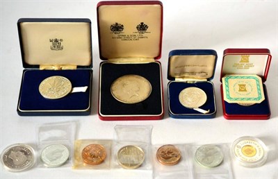 Lot 364 - Miscellaneous Commemorative Medals comprising: Silver Jubilee 1977, 57mm, 76g .925 silver,...