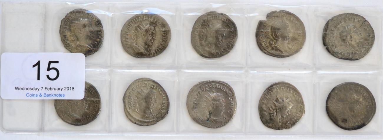 Lot 15 - Roman Imperial, 10 x Silver & Billon Antoniniani comprising: Gordian III rev. CONCORDIA AVG...