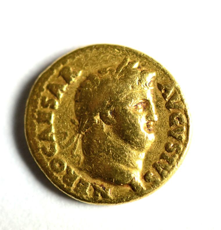 Lot 27 - Roman Imperial: Nero, Gold Aureus: obv. NERO CAESAR AVGVSTVS around laureate bust, rev....