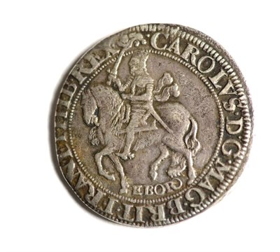 Lot 35 - Charles I, York Mint Halfcrown, MM lion; obv. no groundline, tall horse with mane in front of chest