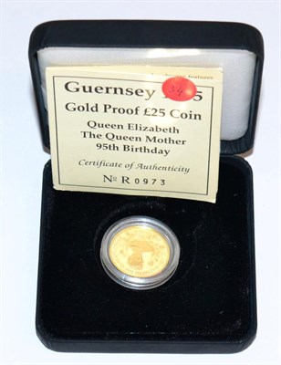Lot 58 - Guernsey, Gold Proof £25 1995 'Queen Mother's 95th Birthday,' 7.89g, 24ct gold, with cert,...