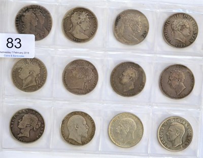 Lot 83 - 12 x Halfcrowns comprising: William & Mary 1689 first busts, first shield, surface marks both...