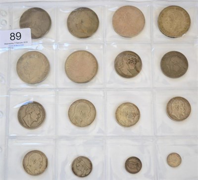 Lot 89 - 16 x English Silver Coins comprising: 6 x crowns: 1680 T.SECVNDO very worn but undamaged  Poor...