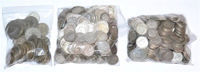 Lot 106 - £2.67½ Face Value Pre-47 Silver, wt 298g, together with 836 x silver threepences Victoria...