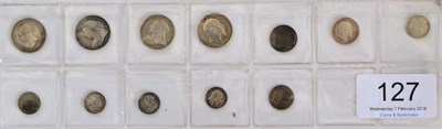 Lot 127 - 11 x Maundy Coins comprising: 4 x fourpences: 1843, 1896, 1900 contact marks & 1902, 2 x...