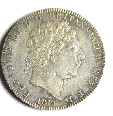 Lot 128 - George III Crown 1819 LIX, hairlines & light contact marks, trivial rim imperfections o/wise...