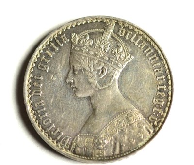 Lot 129 - Victoria, 'Gothic' Crown 1847 UNDECIMO, small dig in obv field, hairlines & other contact...