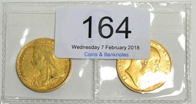 Lot 164 - 2 x Sovereigns: 1893 & 1906 contact marks Fine