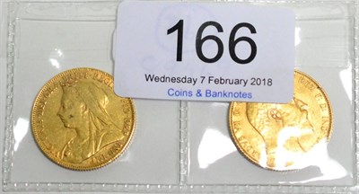 Lot 166 - 2 x Sovereigns: 1901P & 1910 Fine to GFine