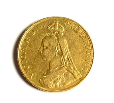 Lot 169 - Victoria, Gold £5 1887, contact marks, rev. edge knock at 6 o'clock & other minor edge...