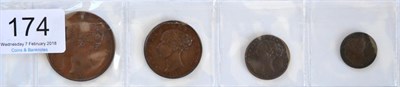 Lot 174 - Victoria, 4 x Copper Coins comprising: penny 1841 OT, no colon after REG, virtually flawless edge &