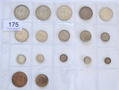 Lot 175 - Edward VII, 15 x Silver Coins comprising: 3 x halfcrowns 1908, 1909 & 1910, 3 x florins...