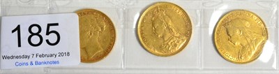 Lot 185 - Victoria, 3 x Sovereigns comprising: 1886M, 1890S & 1900, GFine to AVF