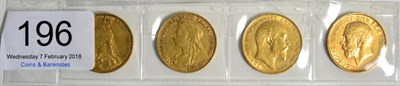 Lot 196 - 4 x Sovereigns: 1891, 1894, 1907 & 1912, Fine to VF