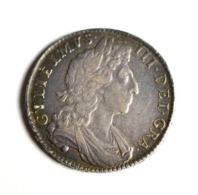 Lot 214 - William III, Halfcrown 1697 NONO, first bust, large shields, second harp; a few faint hairlines...