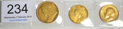 Lot 234 - Victoria Sovereign 1895M, contact marks, good edge, GFine & half sovereign 1887JH VF, together with