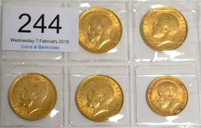 Lot 244 - George V, 4 x Sovereigns comprising: 1912(x2) & 1913(x2) & half sovereign 1914, carbon deposits...