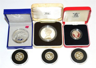 Lot 259 - Miscellaneous Silver Coins comprising: UK silver proof piedfort £1 1986, with cert, in CofI,...