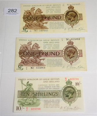 Lot 282 - 3 x Treasury Notes, all Warren Fisher & comprising: (1) £1 second issue (February 1923),...