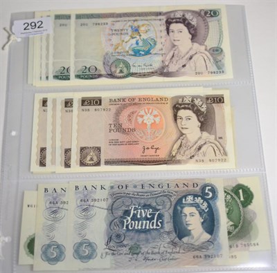 Lot 292 - A Collection of Bank of England Notes comprising: a consecutively numbered run of 5 x £20...