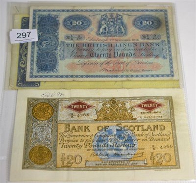 Lot 297 - Scotland, 3 x £20 Banknotes comprising: The British Linen Bank, 2 September 1946, prefix...