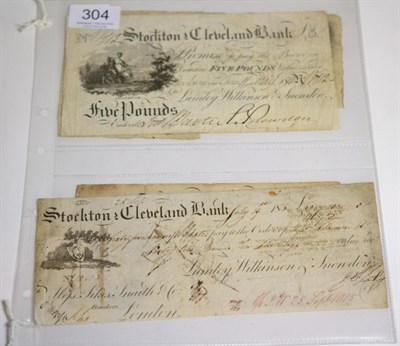 Lot 304 - 4 x Provincial Banknotes comprising: Stockton & Cleveland Bank £5 1814 for Lumley, Wilkinson...