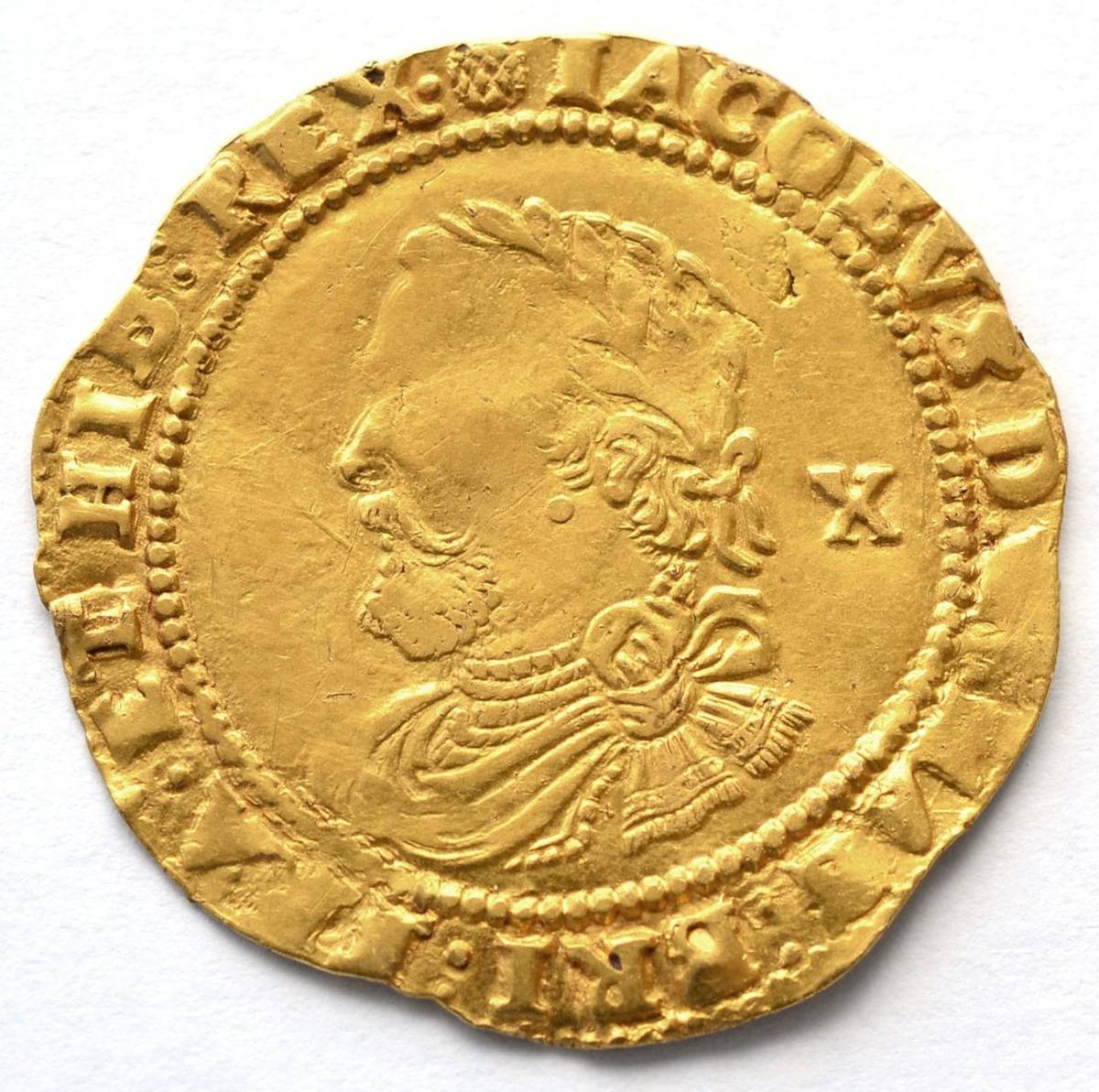 Lot 6 - James I Gold Half Laurel, third coinage (1619 - 25) MM thistle; obv. IACOBVS D G MAG BRI FRA ET HIB