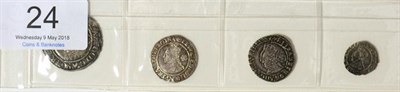 Lot 24 - Elizabeth I, 4 x Hammered Silver Coins comprising: sixpence 1570 third/fourth issue MM castle,...