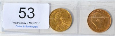 Lot 53 - Victoria Half Sovereign 1887JH, obv trivial hairlines o/wise VF, together with Edward VII half...