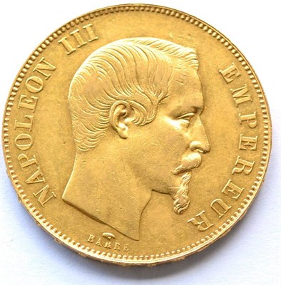 Lot 79 - France Gold 50 Francs 1857A, obv. bare head of Napoleon III, rev. crowned & ornately mantled...