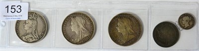 Lot 153 - Victoria, 3 x Crowns comprising: 1889, 1897 LXI minor obv edge bruise at 7 o'clock & 1900 LXIV,...