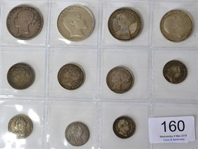 Lot 160 - 11 x English Silver Coins comprising: 2 x halfcrowns: 1874 AFine/Fine & 1907, 2 x florins: 1872 GVF