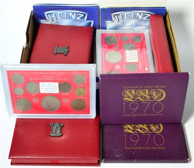 Lot 162 - 8 x UK Proof Sets comprising: 1970(x3) & 5 x de-luxe sets in red leather cases: 1988 (no cert),...