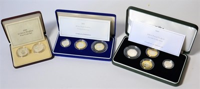 Lot 163 - 3 x Silver Proof Piedfort Sets comprising; 2-coin £2 set 1989 'Tercentenary Claim of Rights'...