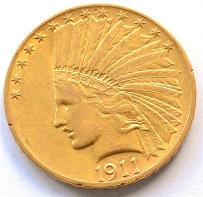 Lot 179 - USA Gold 10 dollars 1911 'Indian Head,' 16.7g, .900 gold, minor obv rim imperfections & very...