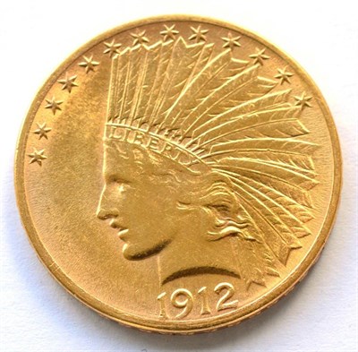 Lot 180 - USA Gold 10 dollars 1912, 'Indian Head,' 16.71g, .900 gold, good edge & surfaces, lustrous GEF